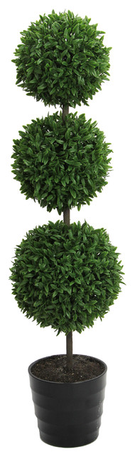 Tabletop Boxwood Triple Ball Shaped Topiary Plant Plastic Pot, Green, 23"