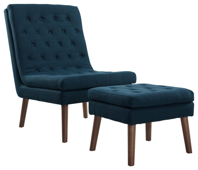Upholstered Lounge Chair and Ottoman - Midcentury - Armchairs And