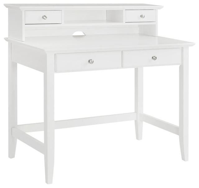 Campbell Writing Desk With Hutch White, Campbell Writing Desk Hutch In White Finish