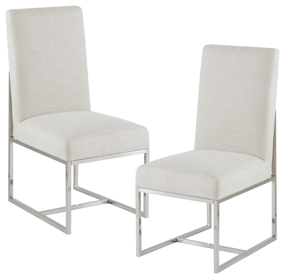 Madison Park Junn Modern Nickel Plated Metal Base Dining Chair, Cream