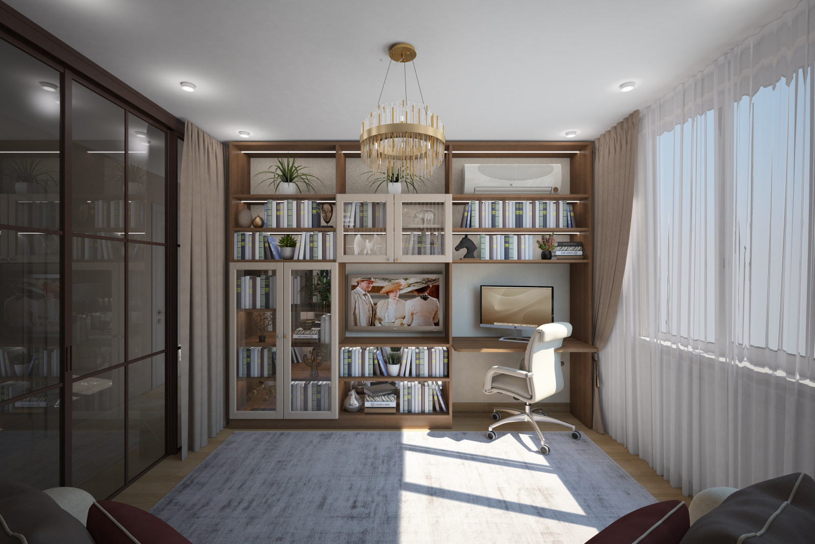 Кабинет. Квартира в многоэтажном доме 160м2. 1 Вариант.