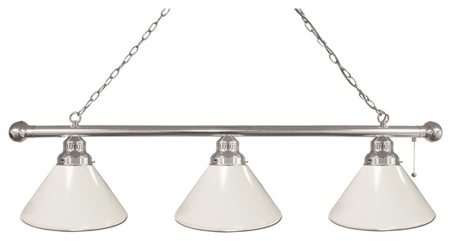 White 3 Shade Billiard Light With Chrome Fixture