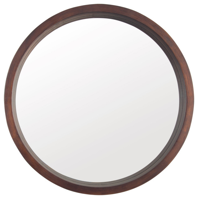 24" Round Framed Wall Mounted Bathroom Vanity Mirror, Brown