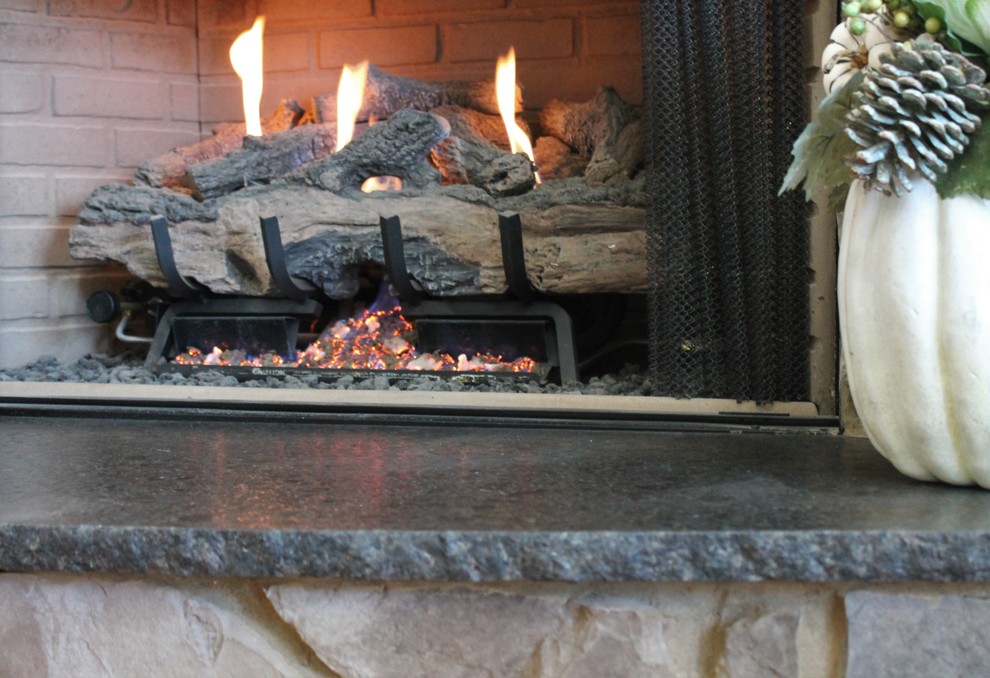 Fireplace, Leathered Granite with Chiseled edge Nashville by Bison Countertops Houzz