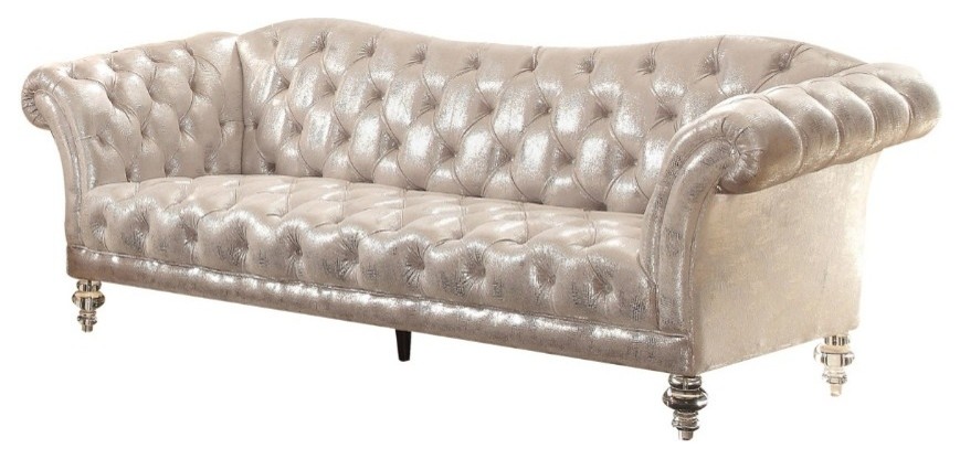 Traditional Fabric and Acrylic Sofa with Rolled Arms, Silver ...