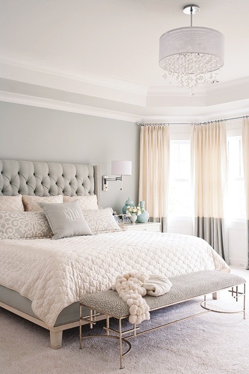 Plain White Walls And Tray Ceiling In Master Bedroom