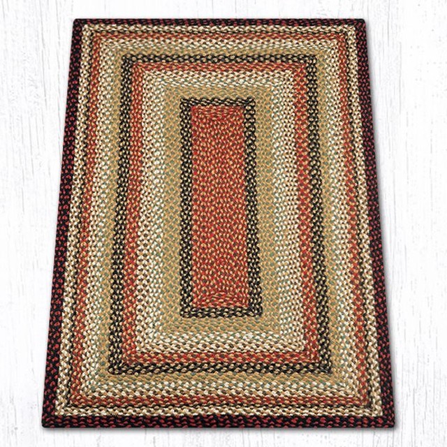Burgundy/Mustard/Ivory Oblong Braided Rug, 3'x5' Contemporary Area