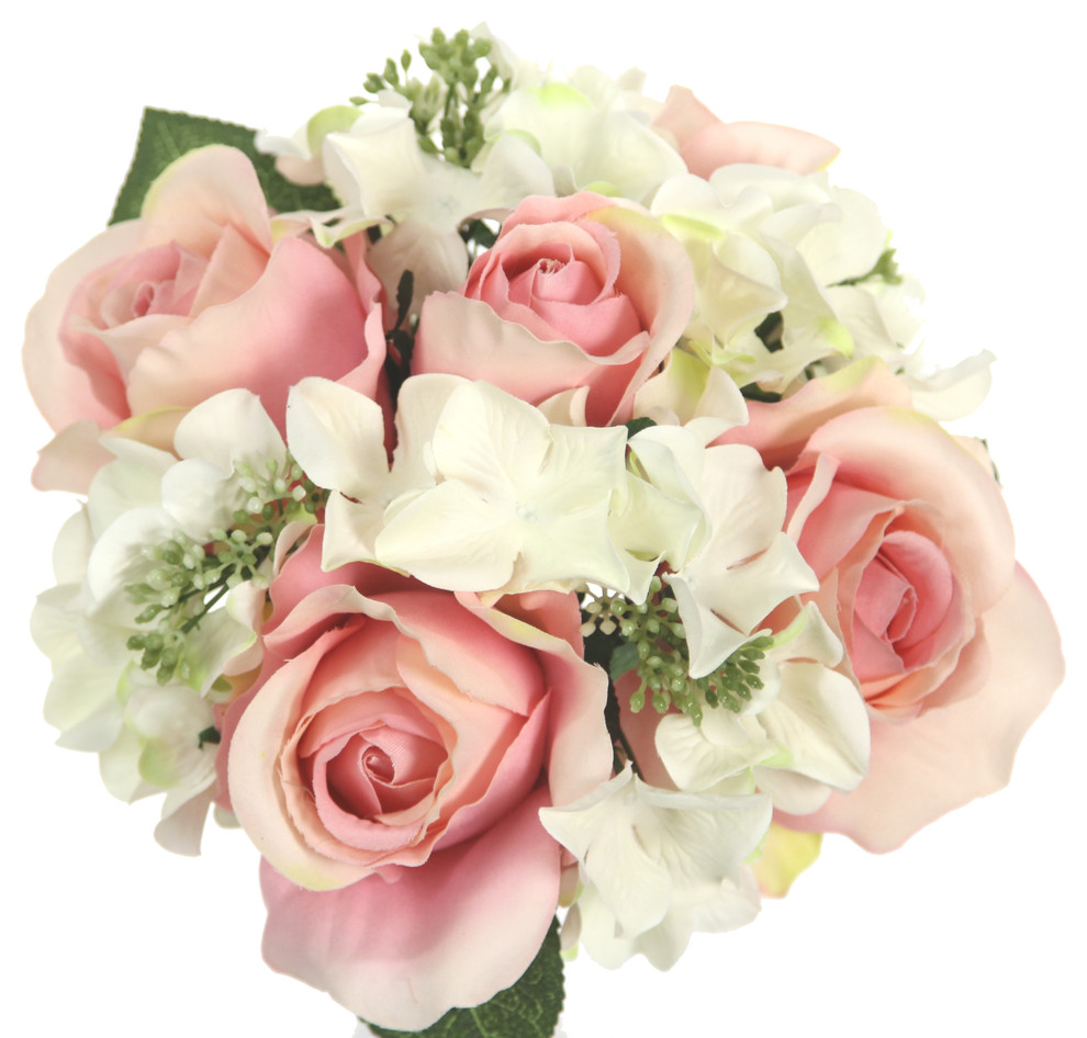 Blue GPB5323-BLUE Wedding and Office Decoration Arrangement Admired By Nature 18 Stems Artificial Full Blooming Rose and Hydrangea with Greenery for Home 