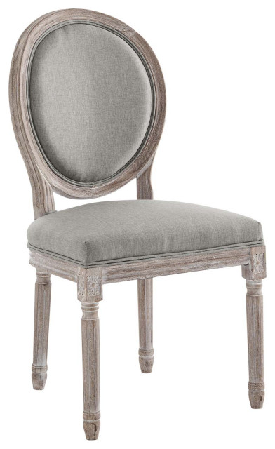 Emanate Vintage French Upholstered Fabric Dining Side Chair, Light Gray