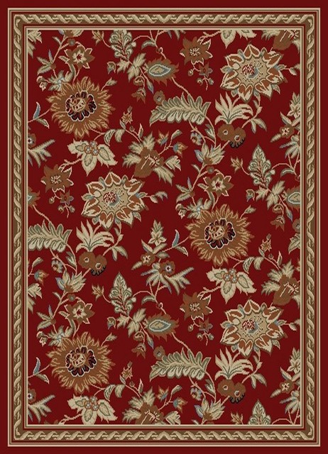 Dark Red Contemporary Floral Design Rug