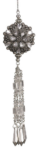 Rhinestone With Drop Beaded Christmas Ornament, Silver, 8"