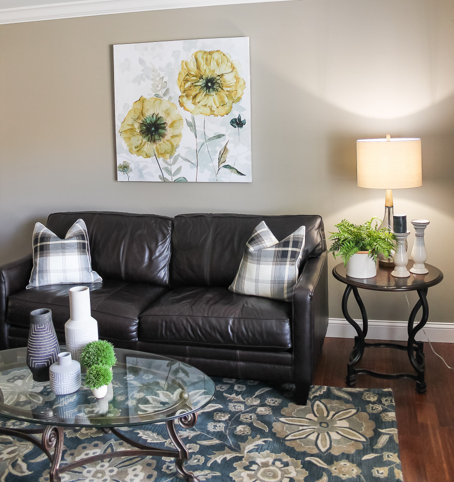 Grays & Floral Mix in Family Room Redesign - Transitional - Living Room ...