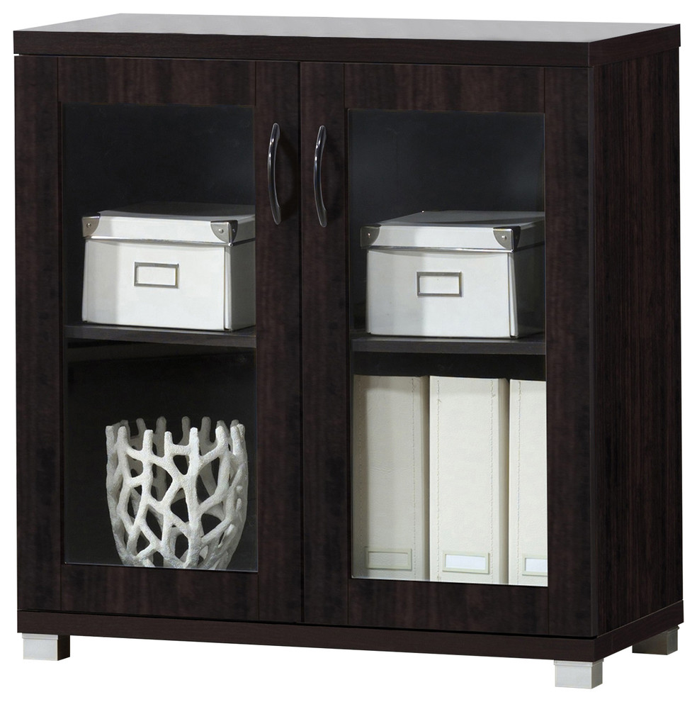 Zentra and Dark Brown Sideboard Storage With Glass Doors