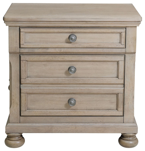 Two Drawers Wooden Nightstand With Hidden Drawer And Pull Out Metal