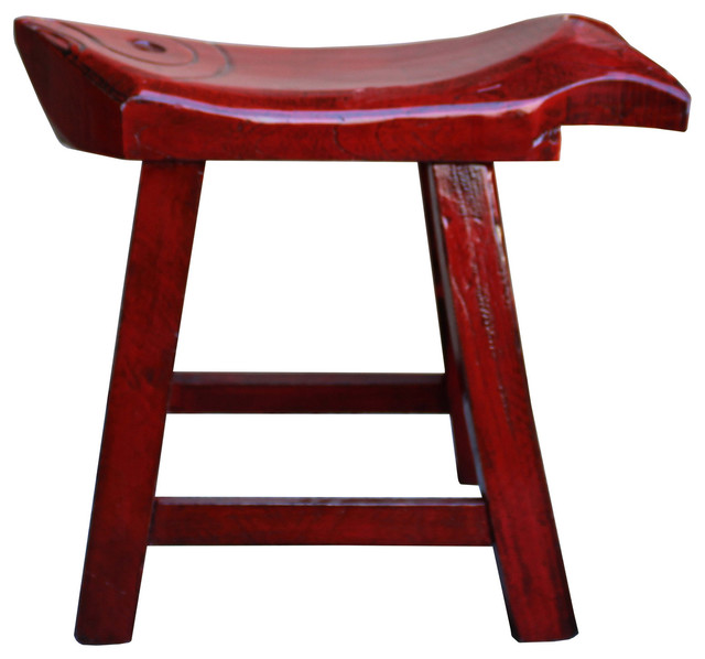Oriental Handmade Rustic Distressed Red Fish Shape Wood Stool Oriental Handmade Rustic Distressed Red Fish Shape Wood Stool