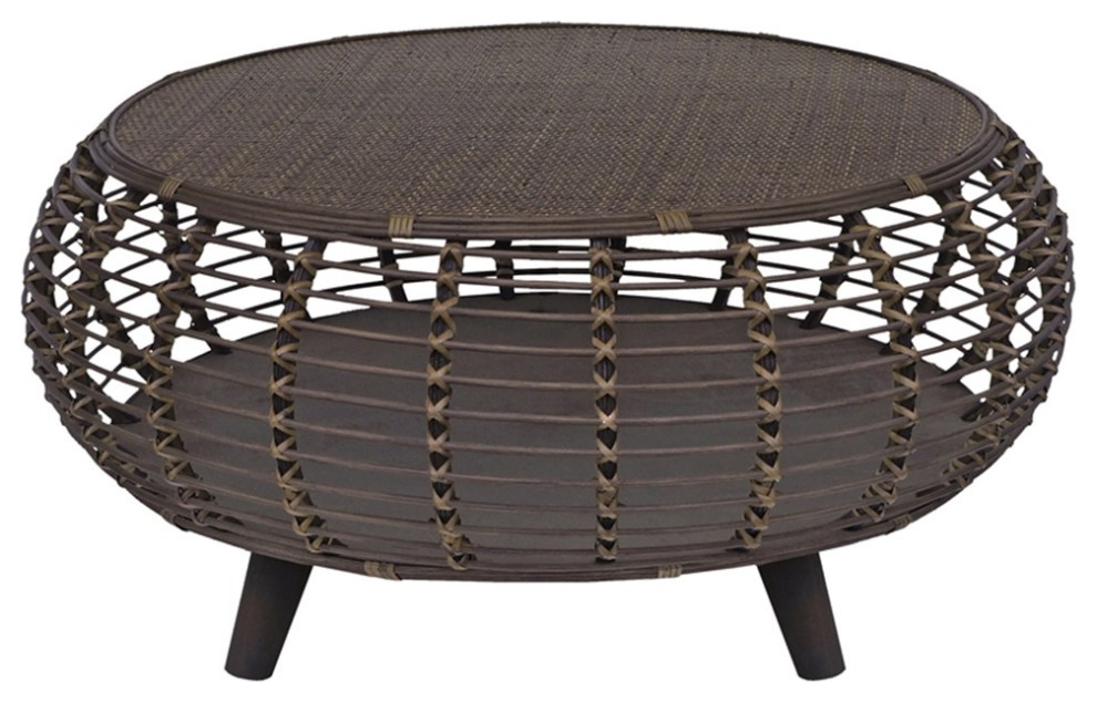 Gallerie Decor Java Transitional Rattan Coffee Table in Espresso