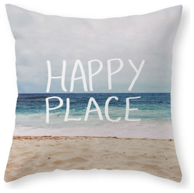 My Happy Place, Beach, Throw Pillow - Beach Style - Decorative Pillows - by Society6