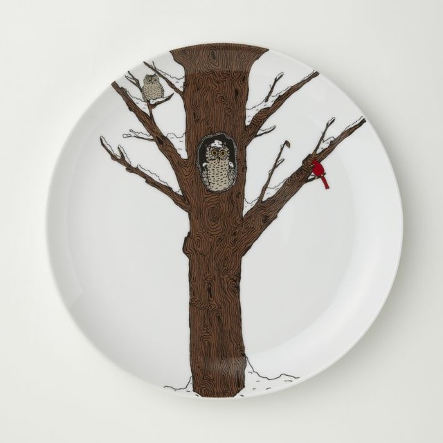 Snow Owl Plate Contemporary Dinner Plates by West Elm