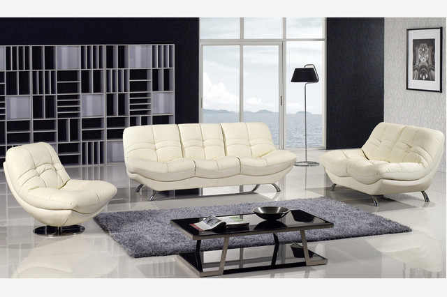 3 Pc Modern Ivory Bonded Leather Couch Sofa Loveseat Swivel Chair Set
