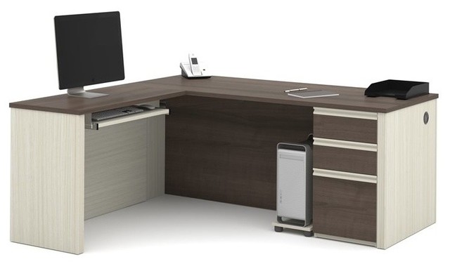 Bestar Prestige Plus L Desk In White Chocolate And Antigua