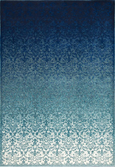 Contemporary Machine Made Area Rug, Turquoise, 5'3"x8'