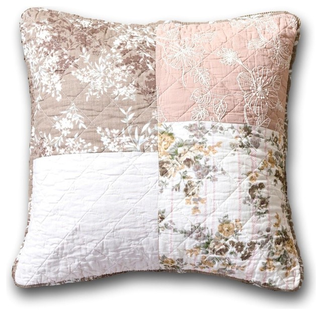 Set Of 2 Bohemian Patchwork Dusty Rose Pink Brown Floral Throw