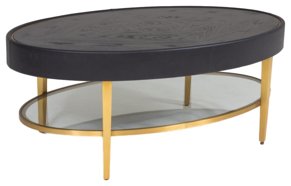 Modern Oval Black Leather Metal Coffee, Black Leather Side Table