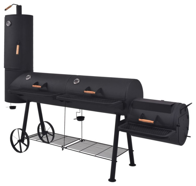 Vidaxl Bbq Charcoal Smoker With Bottom Shelf Black Heavy Xxxl