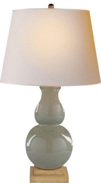 E. F. Chapman Gourd Form 1 Light Table Lamp in Celadon Crackle Porcelain