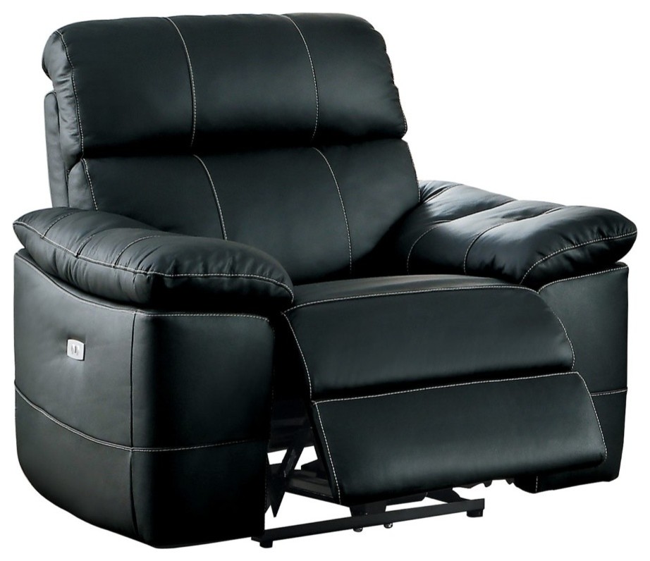 Leather Upholstered Power Reclining Armchair, Black - Contemporary ...