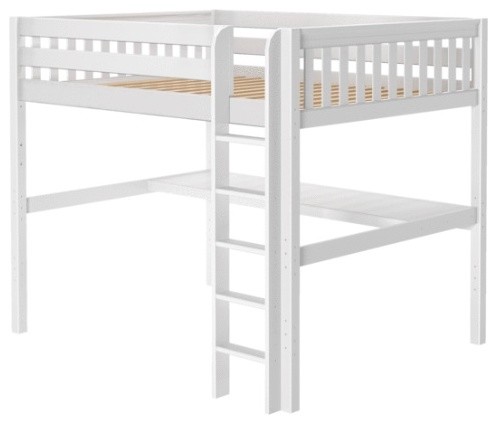 Lily White Queen Loft Bed With Desk, Queen Loft Bed With Stairs And Desk