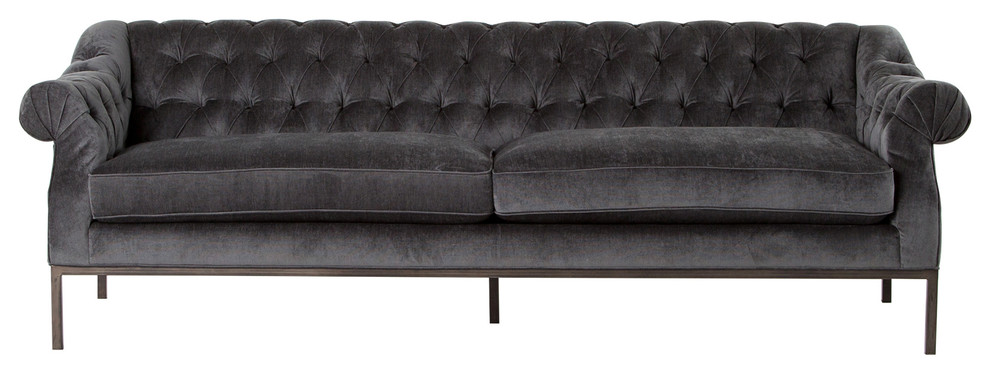 Damon Gray Velvet Rolled Arm Tufted Sofa Transitional Sofas By Zin Home