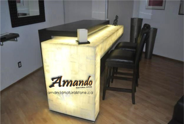 Natural Stone White Back Lighted Onyx Countertop Bar
