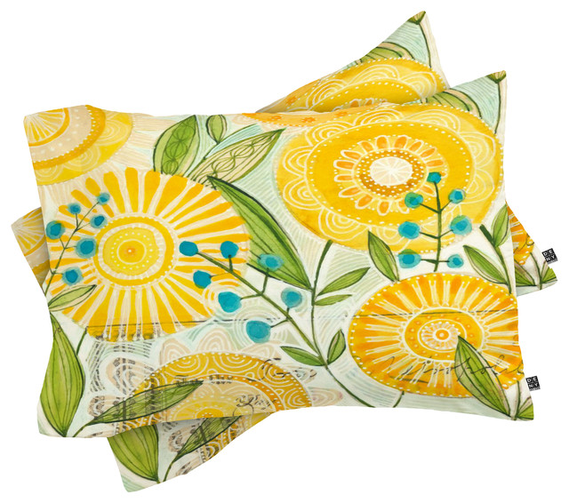 Deny Designs Cori Dantini Sun Burst Flowers Pillow Shams, Queen