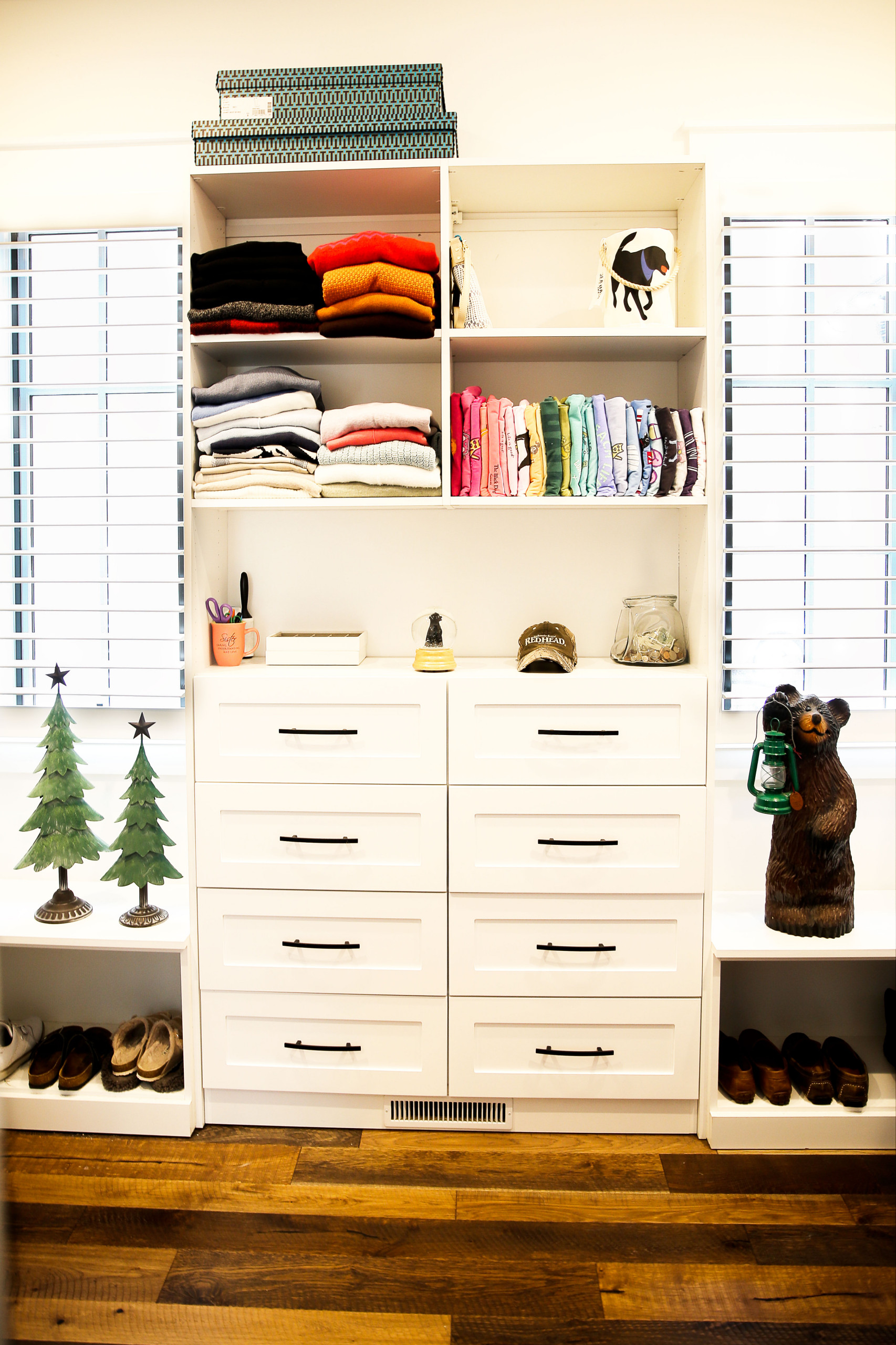 Custom master closet with chest of drawers and shelves