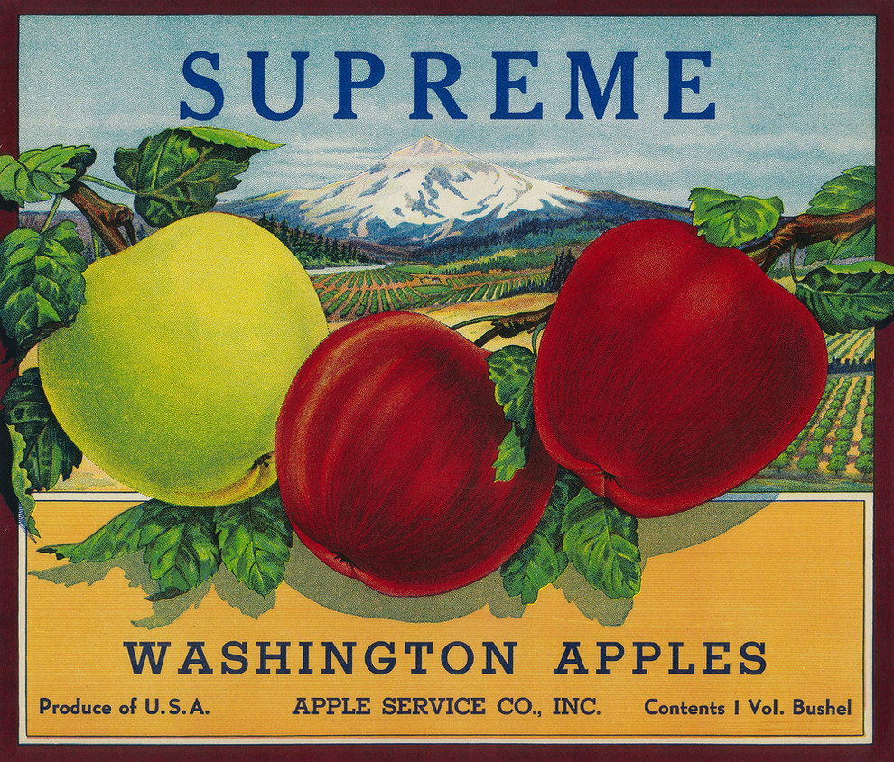 Mount Rainier Apple Apples Fruit Crate Label Print Blue Yakima Washington Mt