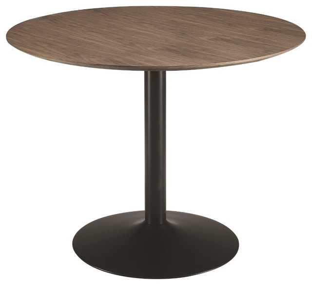 Round Modern Bijou Dining Table, Walnut Brown & Black Midcentury