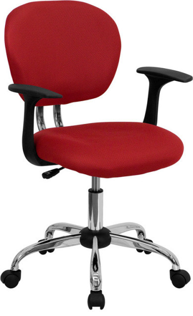 Mid-Back Mesh Swivel Task Chair with Chrome Base and Arms, Red