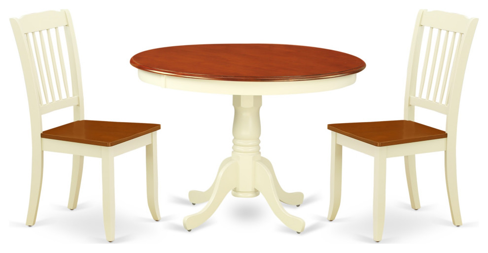 3Piece Round 42" Table and 2 Vertical Slatted Chairs Traditional