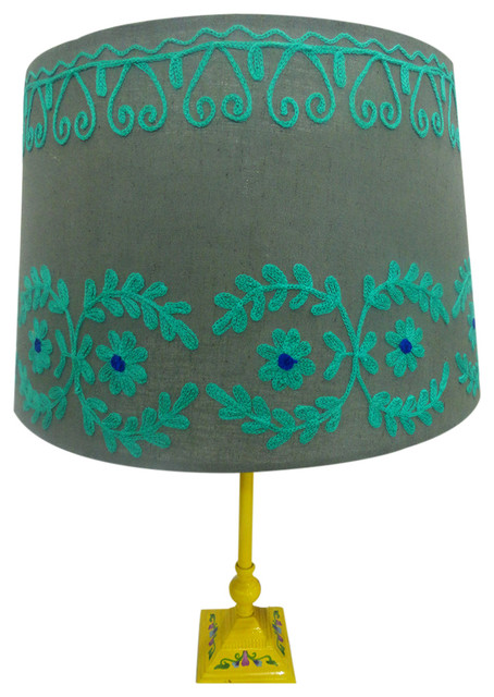 Vintage Style Rabari Lamp Shade Traditional Shades By Vintage Style Rabari Lamp Shade Gray Green Blue Large