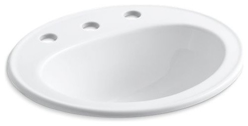 Kohler Pennington Drop-In Bathroom Sink with 8" Widespread Faucet Holes, White