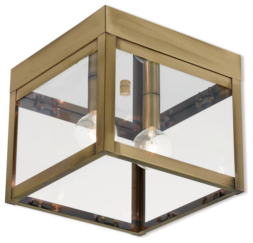 Livex Lighting 2 Light Outdoor Ceiling Mount With Antique Brass Finish 20588-01