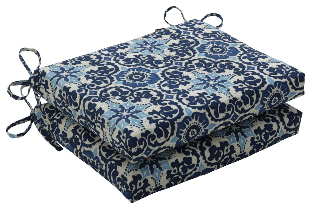 Woodblock Prism Blue Squared Corners Seat Cushion Set Of 2 185x16x3 Mediterranean 6274