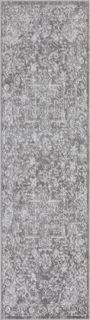 Cinda Traditional Oriental Gray Runner Rug, 2' x 7'