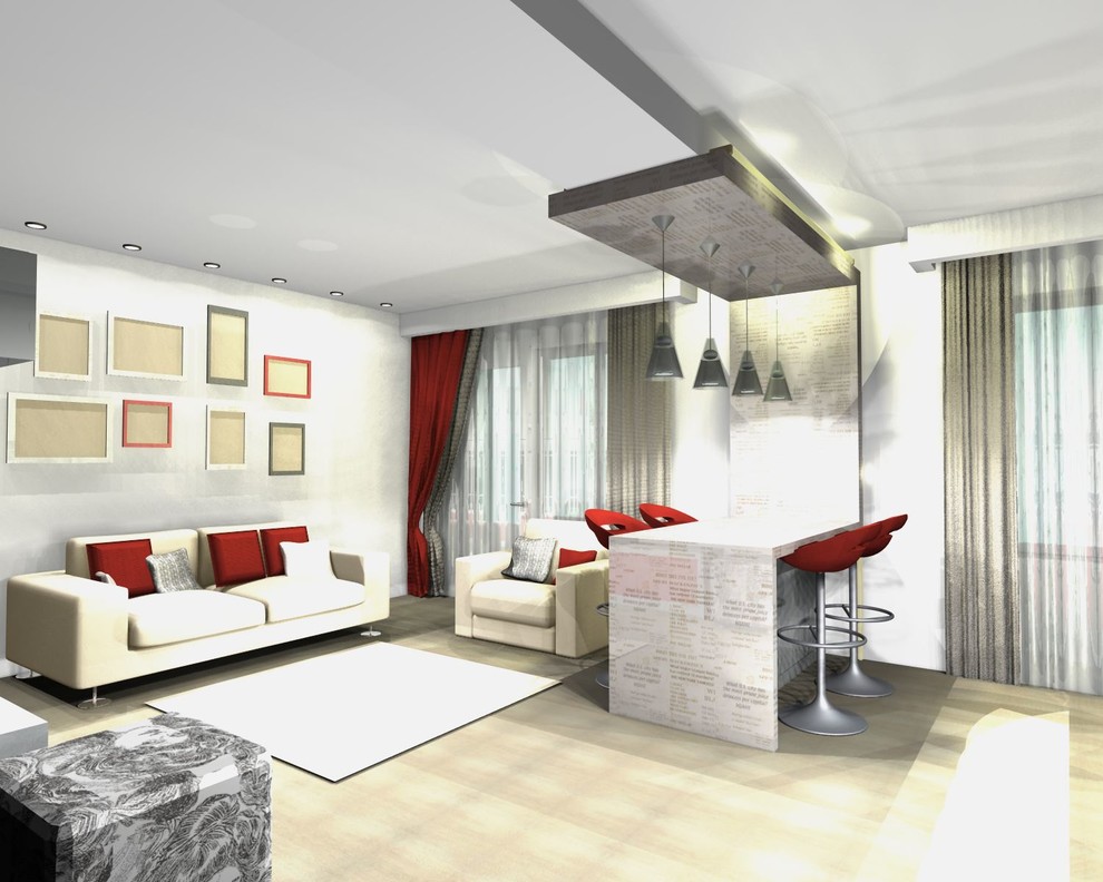 Единое пространство небольшой квартиры в 2-х вариантах