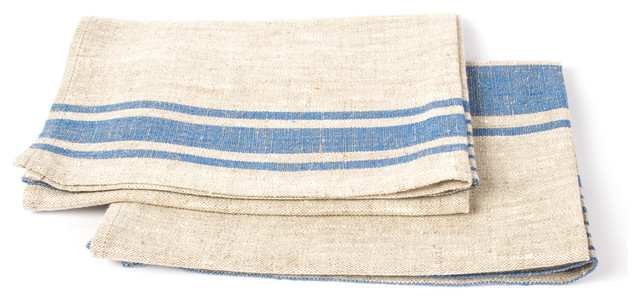 Linen Prewashed Hand And Guest Towels Provence, Set of 2, Blue Natural, 47x70cm