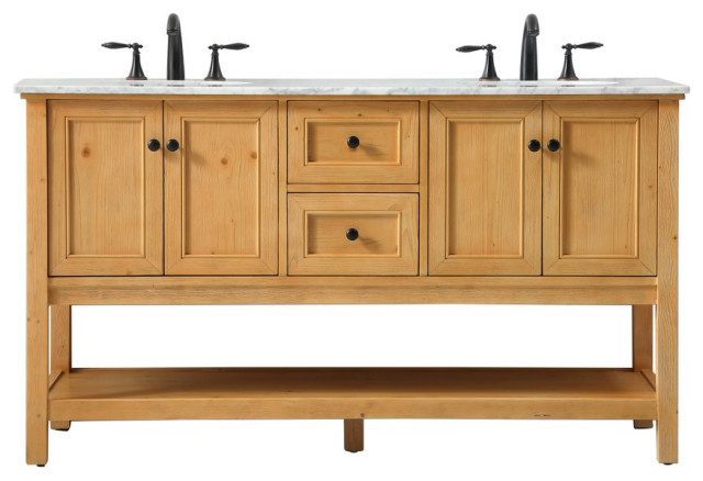 Elegant VF27060DNW 60" Double Bathroom Vanity, Natural Wood ...