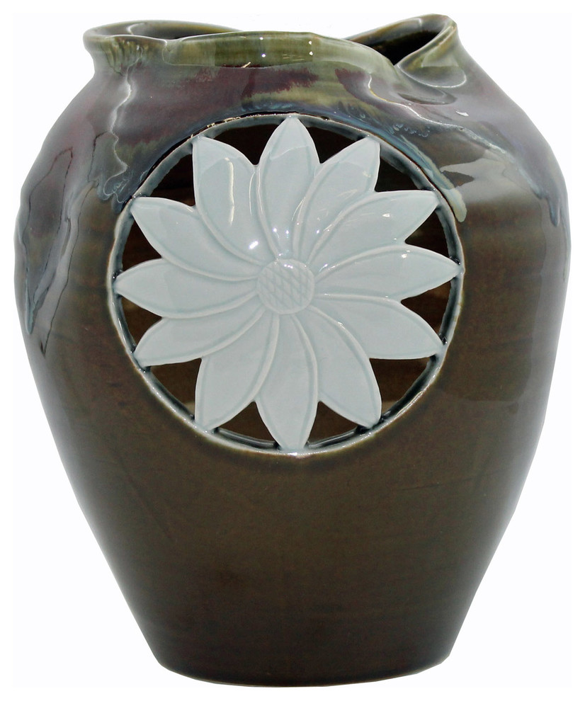 Abstract Brown Red Gloss Grace Vase With Sun Flower Graphic