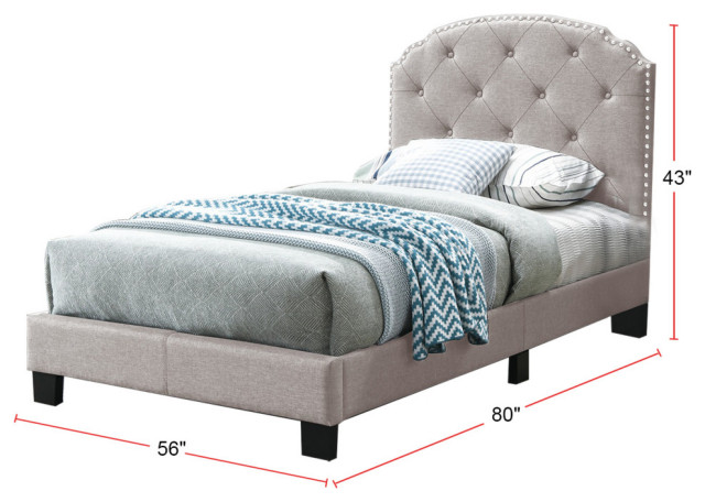 Button Tufting Design Bed In Light Brown, Full - Transitional ...