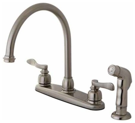 NuWave French 8" Centerset Kitchen Faucet, Twin Lever Handle, Matching Sprayer